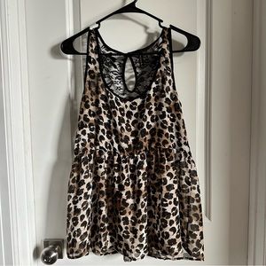 Leopard & Lace Babydoll Top M